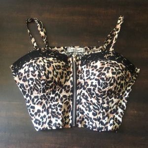 Cheetah print bustier/corset  with lace trim